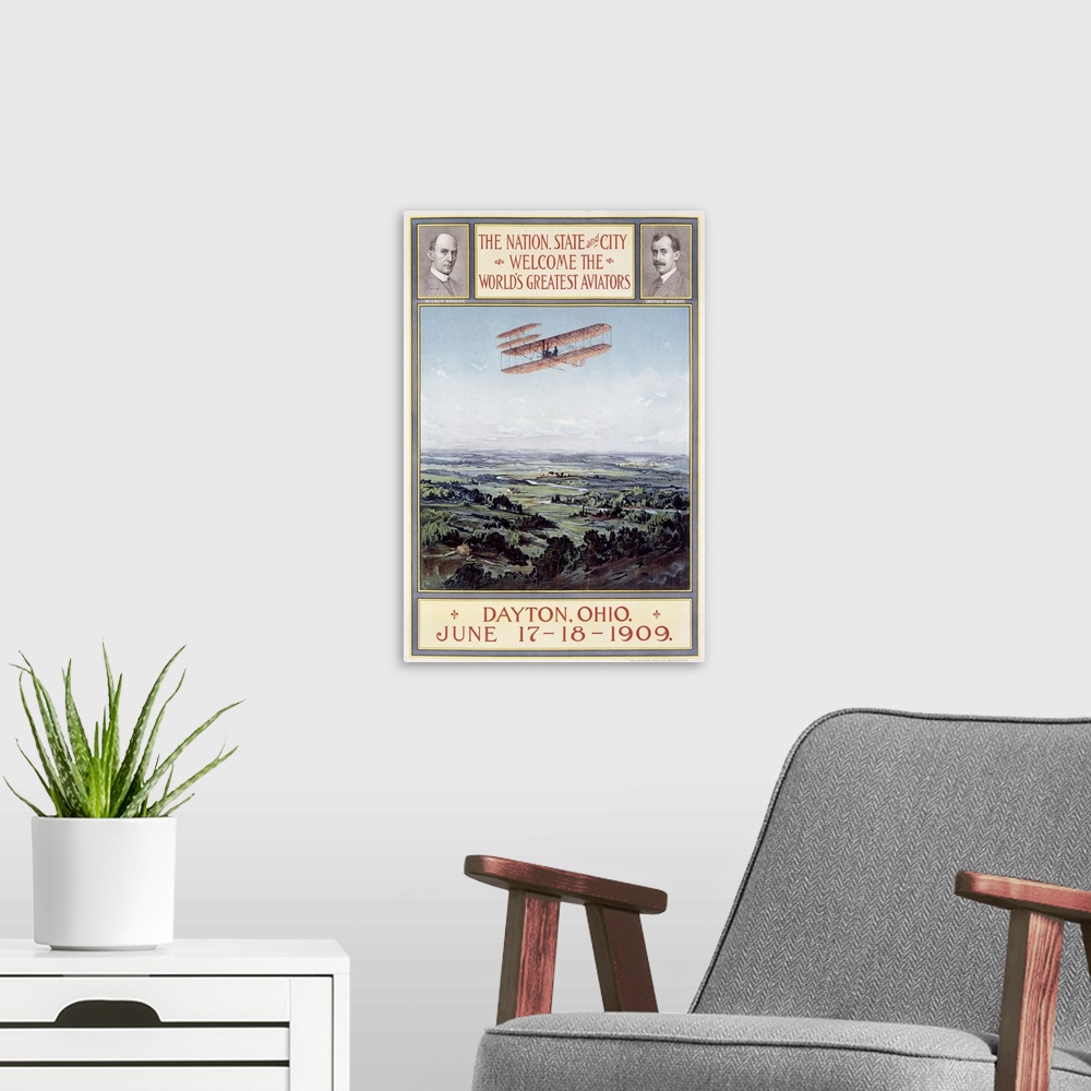 A modern room featuring Dayton Ohio, Birthplace of the Wright Brothers, Vintage Poster