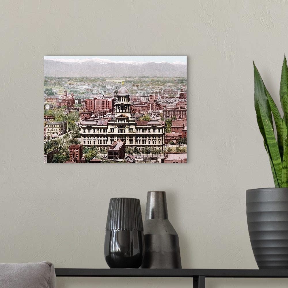 A modern room featuring Retro photograph on canvas of the cityscape of Denver.