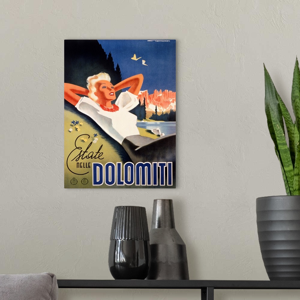 A modern room featuring Italian Travel Poster