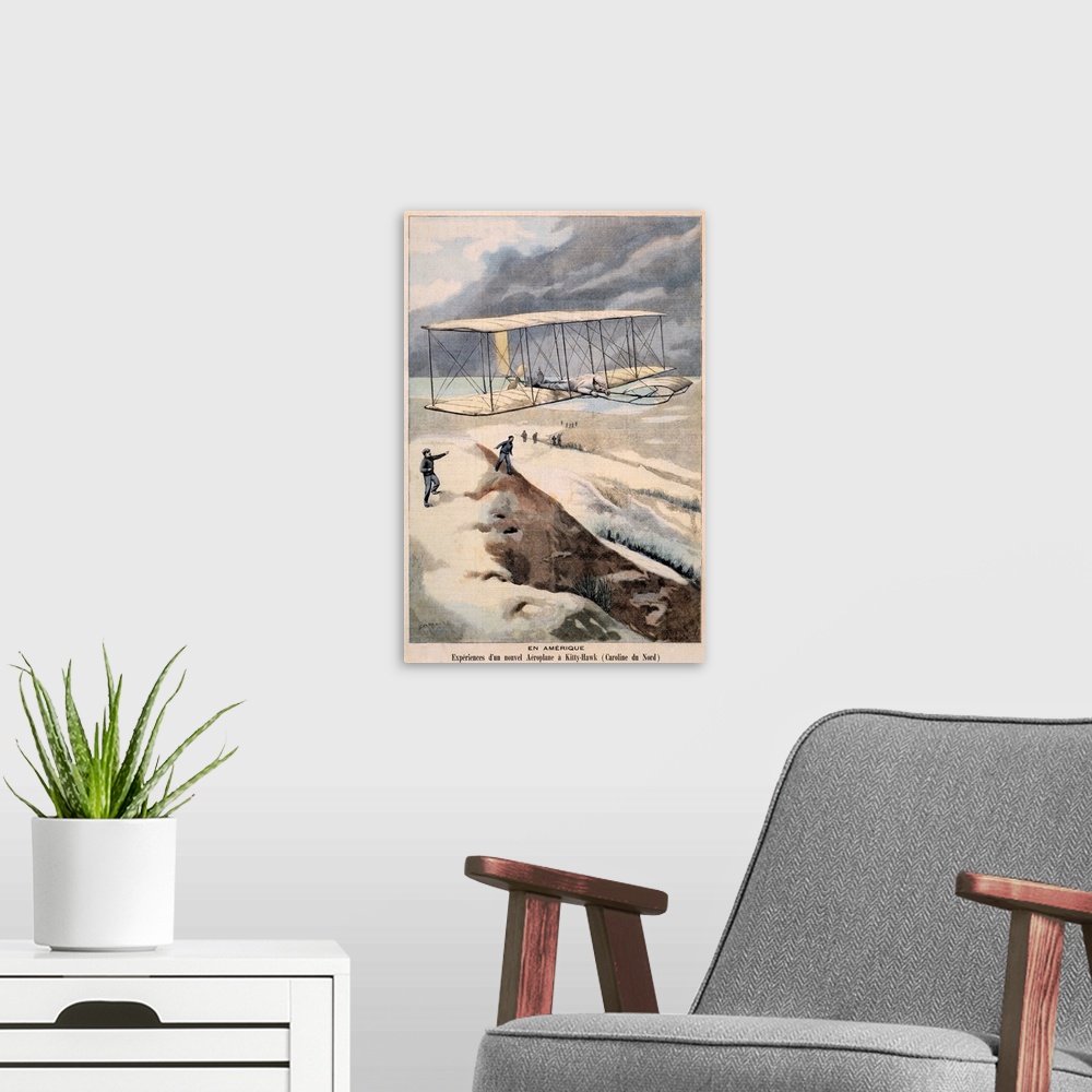 A modern room featuring En Amerique, Airplane Kitty Hawk, Vintage Poster, by Carrey