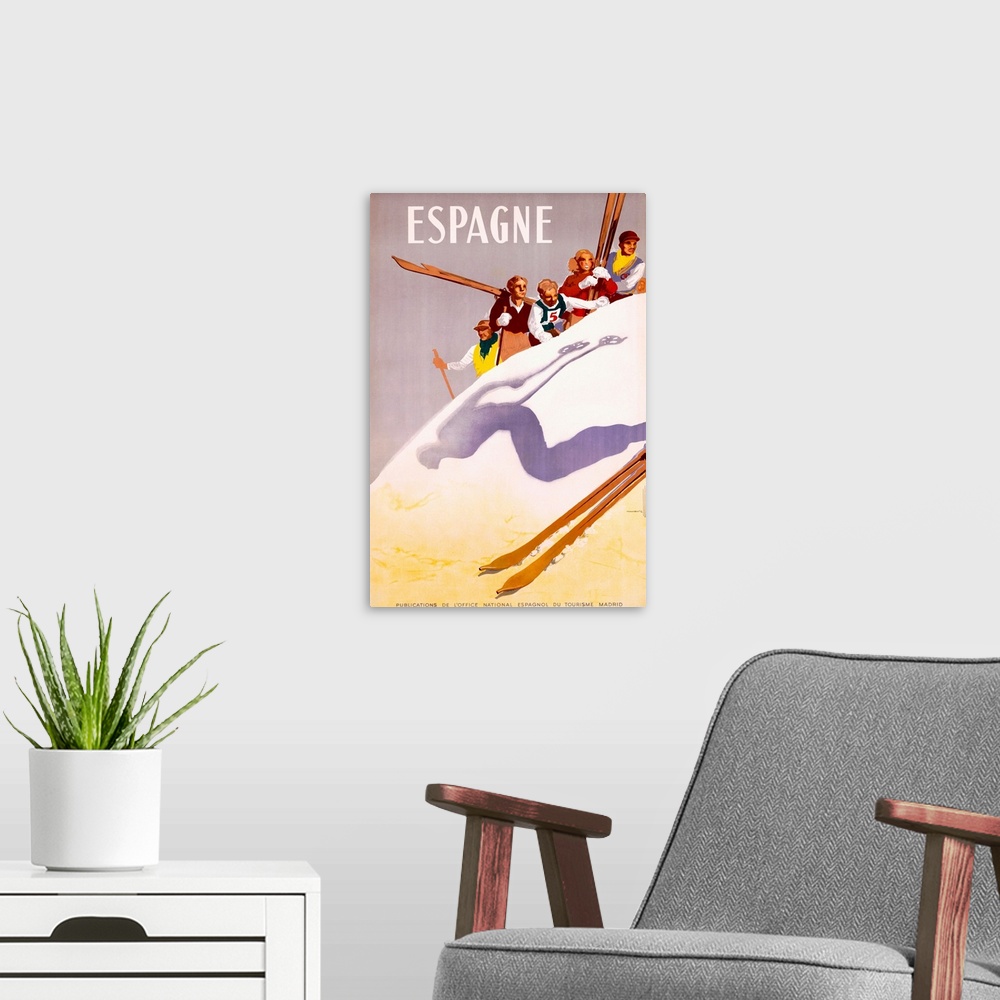 A modern room featuring Espangne, Ski, Vintage Poster, by Morell