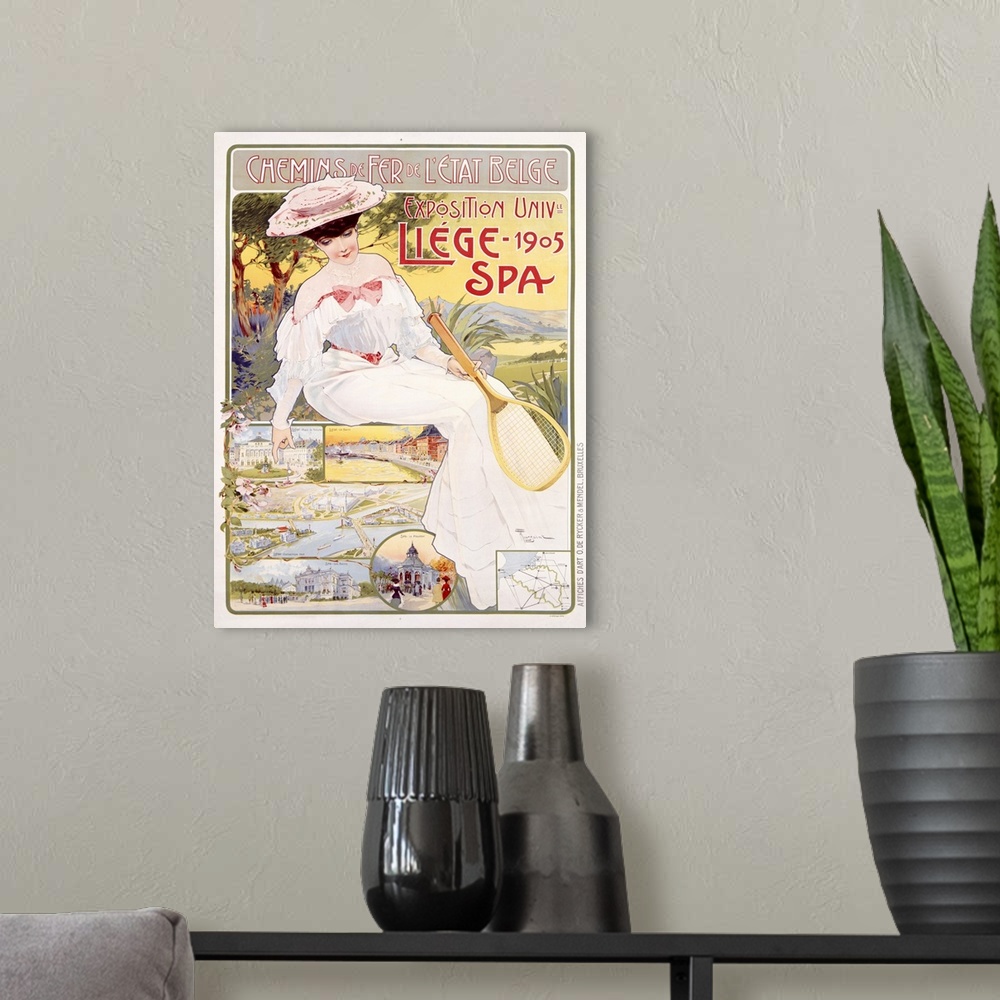 A modern room featuring Exposition Liege Spa, 1905, Vintage Poster, by Fernand Toussaint
