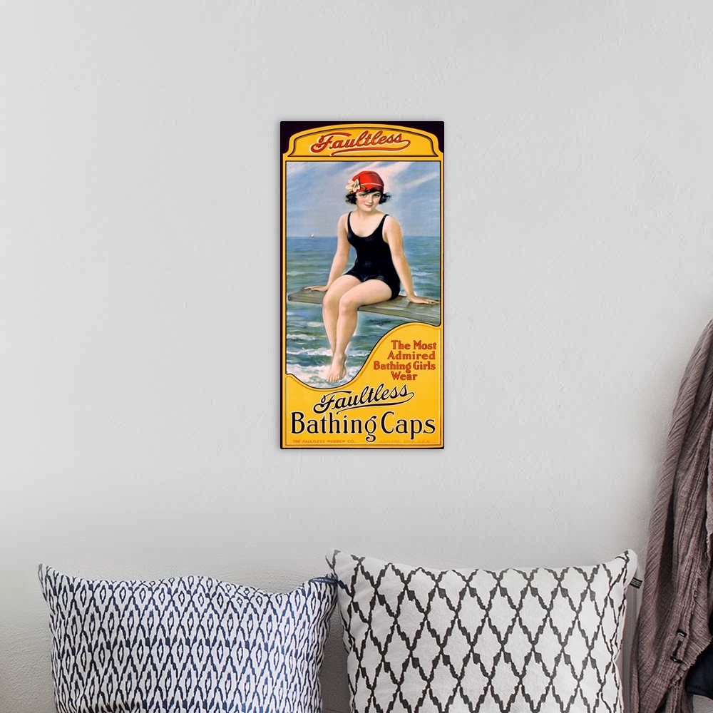 A bohemian room featuring Faultess Bathing Caps, Vintage Poster, by William Haskell Coffin