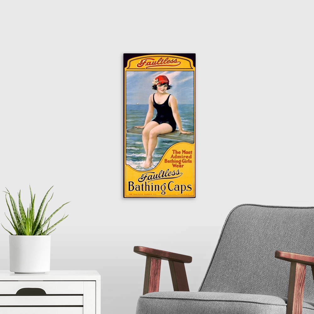 A modern room featuring Faultess Bathing Caps, Vintage Poster, by William Haskell Coffin