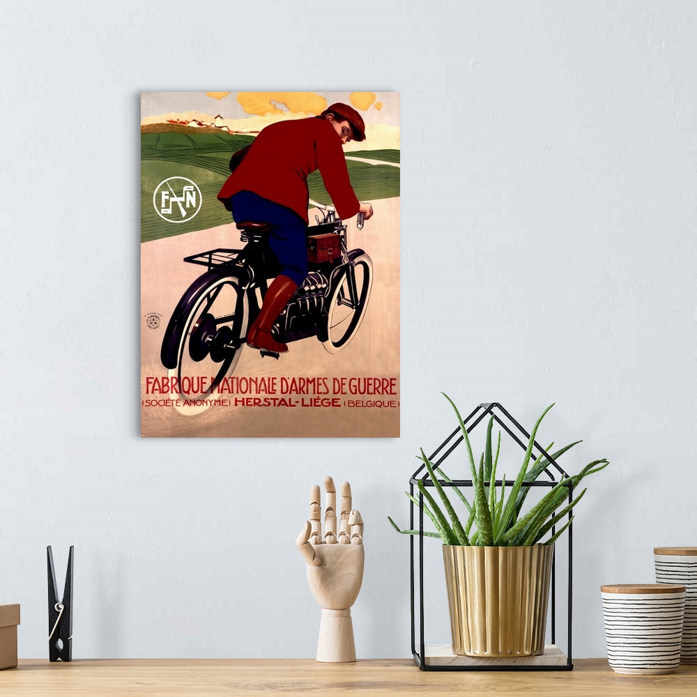A bohemian room featuring Vintage Moto Poster