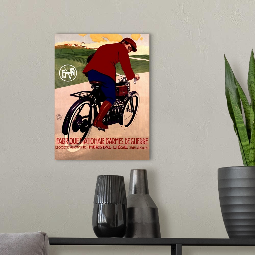 A modern room featuring Vintage Moto Poster