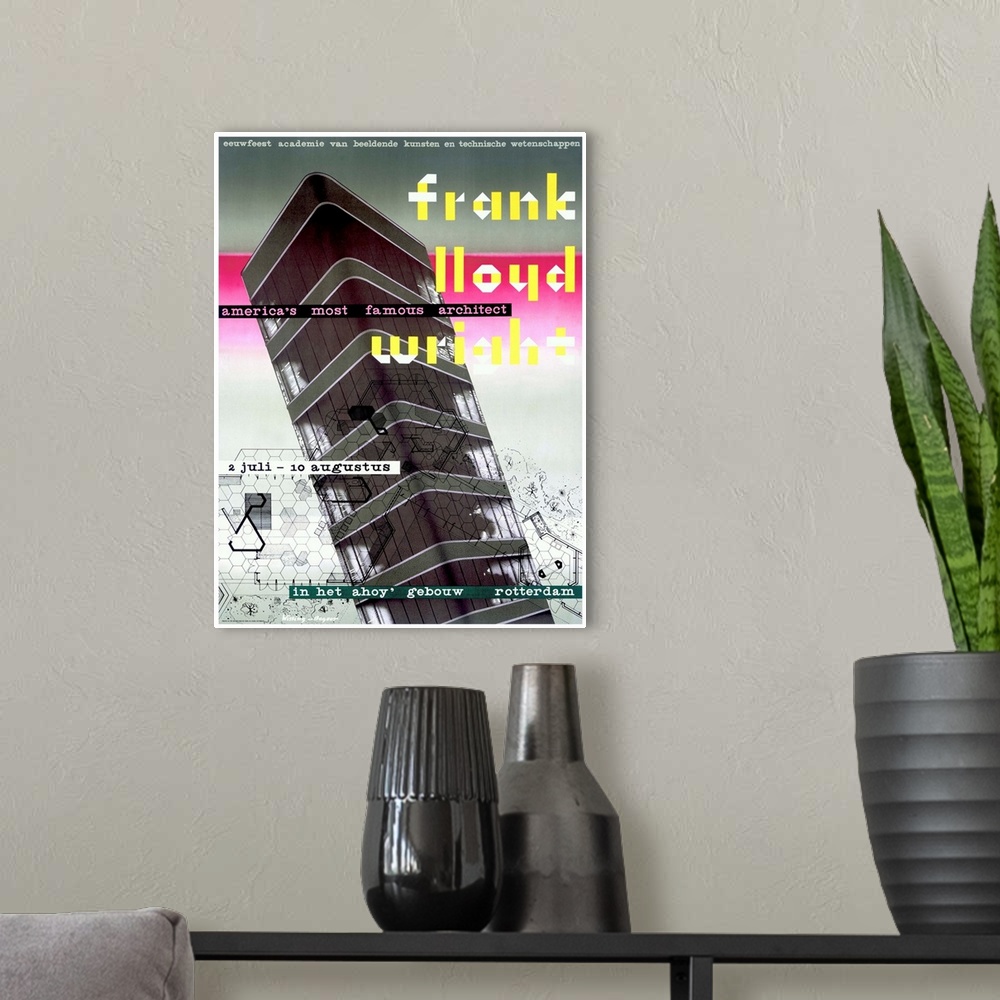 A modern room featuring Frank Lloyd Wright, Dutch Exhibit, Vintage Poster