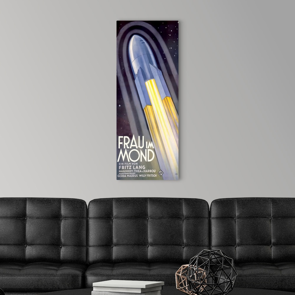 A modern room featuring Frau im Mond, with Fritz Lang, Vintage Poster