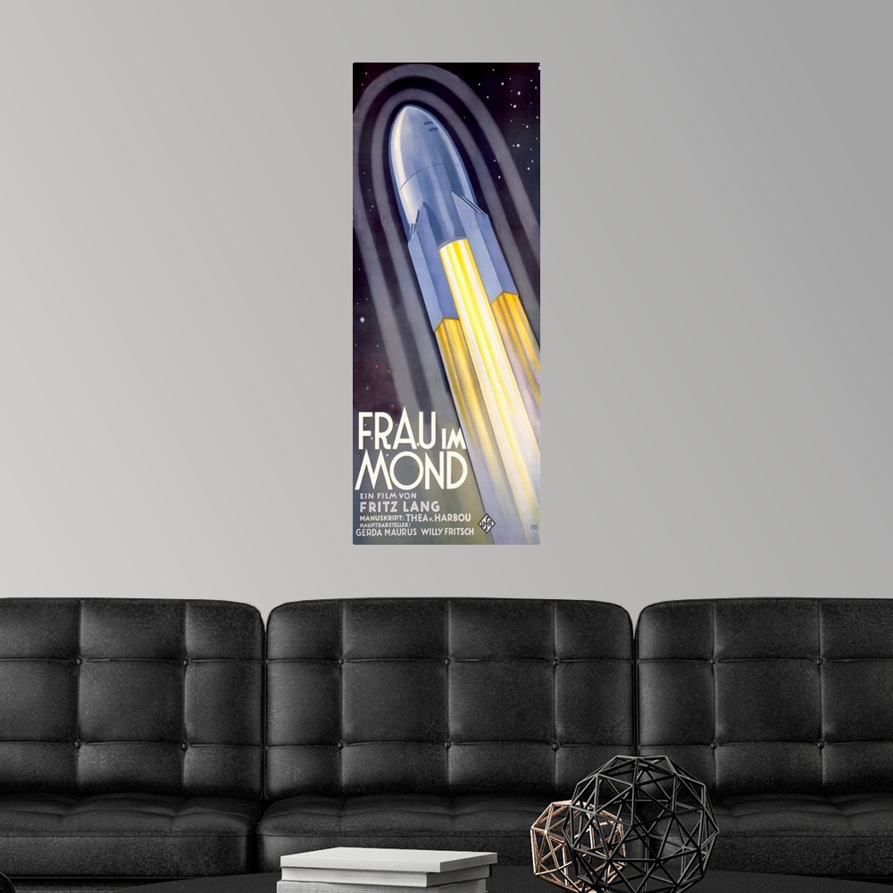 A modern room featuring Frau im Mond, with Fritz Lang, Vintage Poster