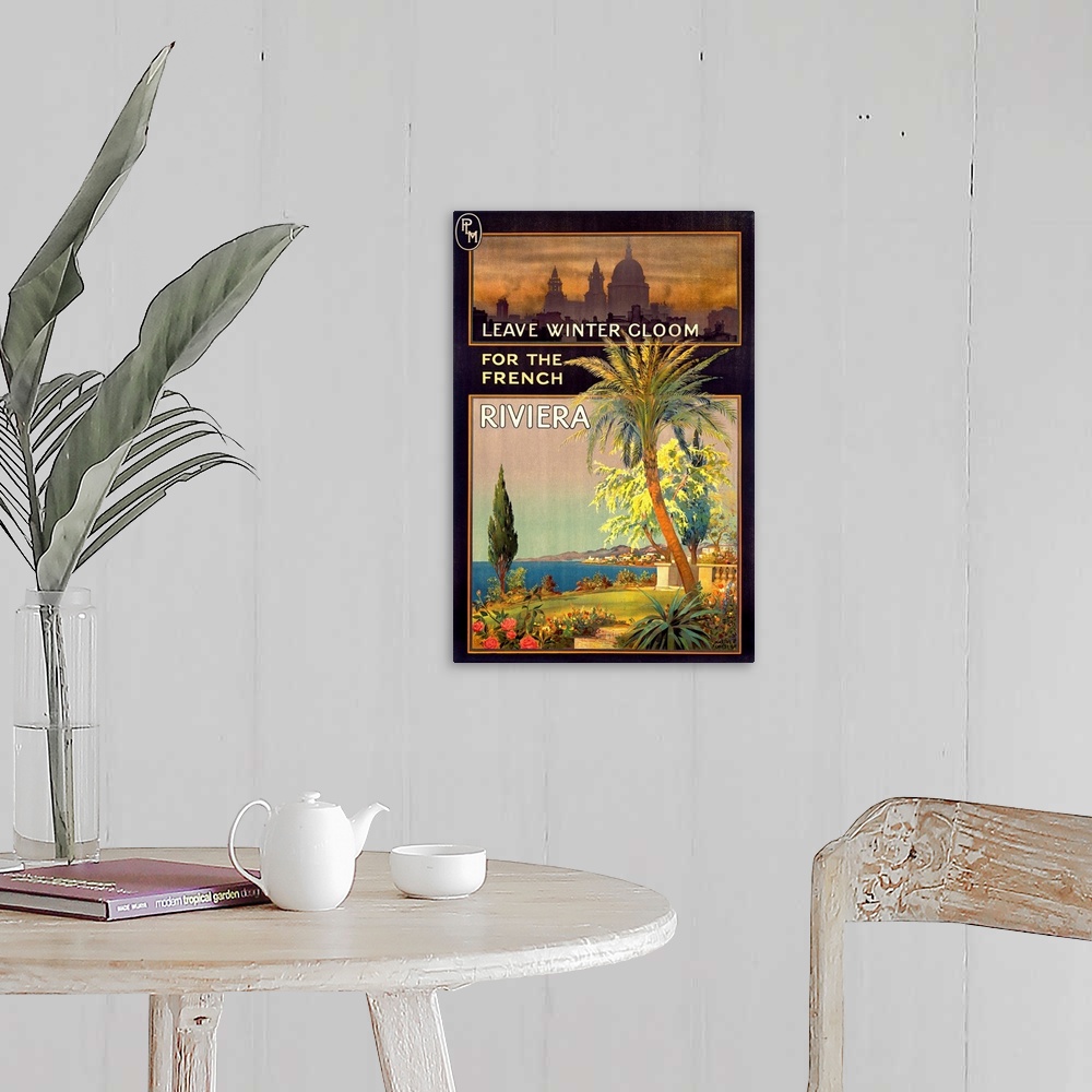 A farmhouse room featuring This vertical travel poster contrasts a dreary and polluted city with the colorful clear air of t...