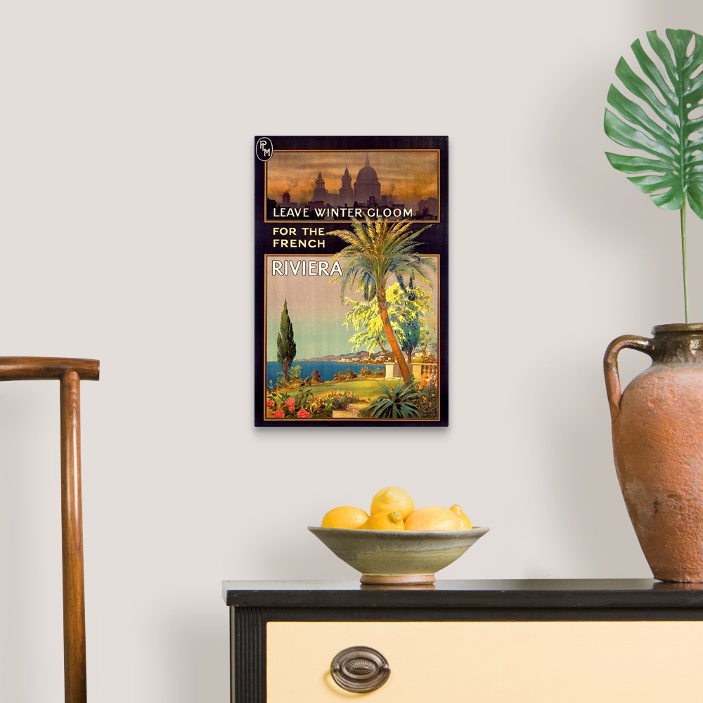 A traditional room featuring This vertical travel poster contrasts a dreary and polluted city with the colorful clear air of t...