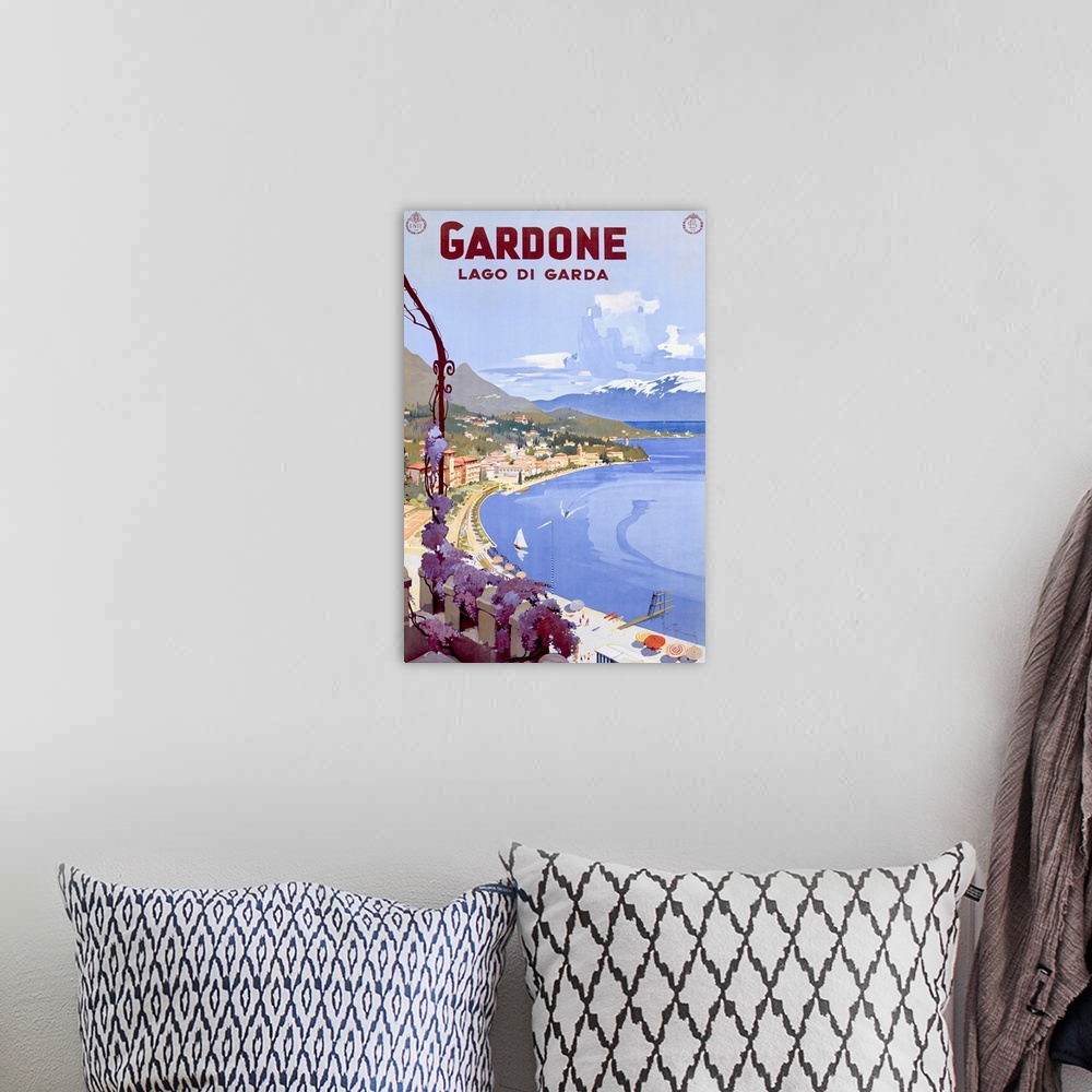 A bohemian room featuring Gardone, Lago Di Garda, Vintage Poster