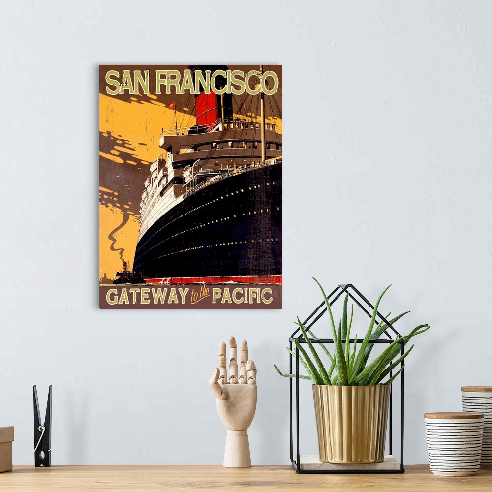 A bohemian room featuring Gateway to the Pacific Vintage Advertising Poster