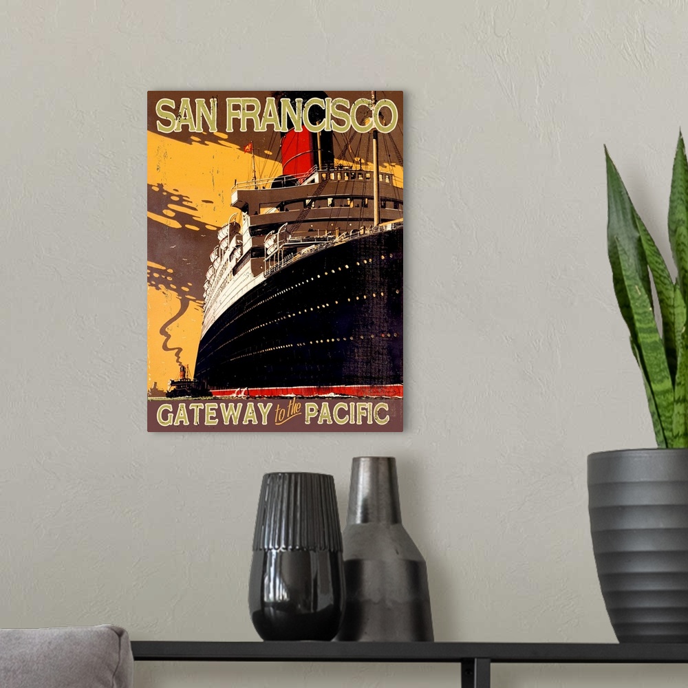 A modern room featuring Gateway to the Pacific Vintage Advertising Poster