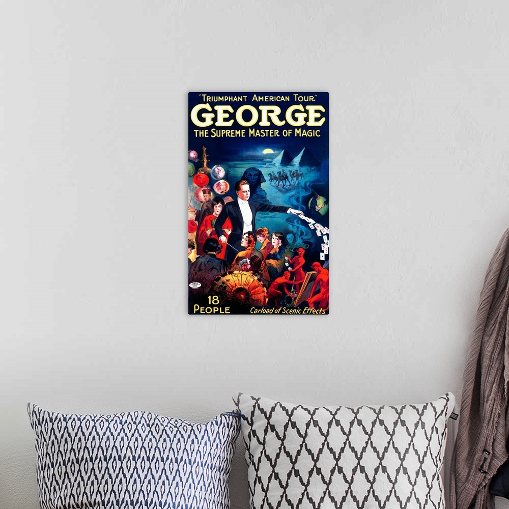 A bohemian room featuring George, The Supreme Master of Magic, Carload of Scenic Effects, Vintage Poster