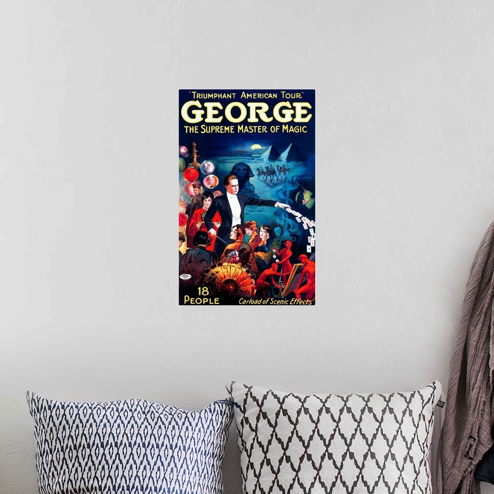 A bohemian room featuring George, The Supreme Master of Magic, Carload of Scenic Effects, Vintage Poster