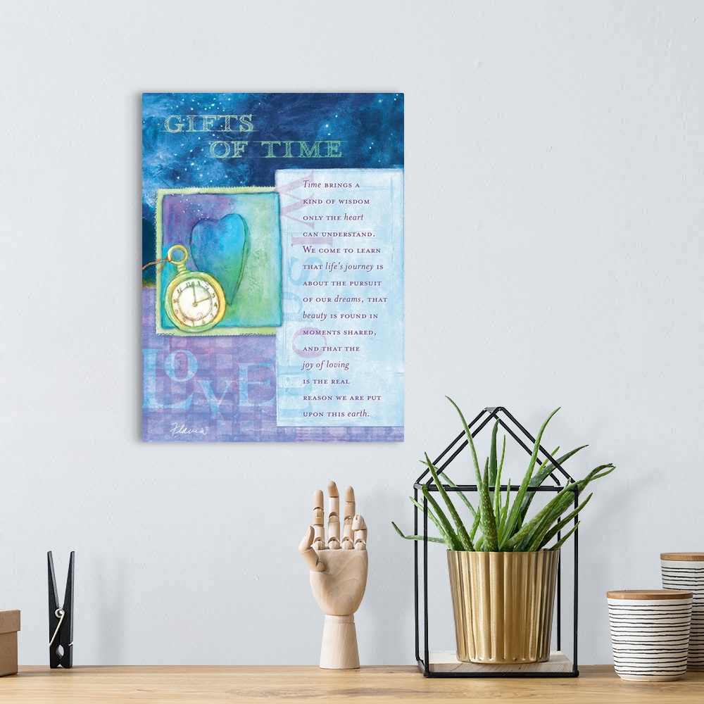 A bohemian room featuring Gifts of Time Inspirational Print