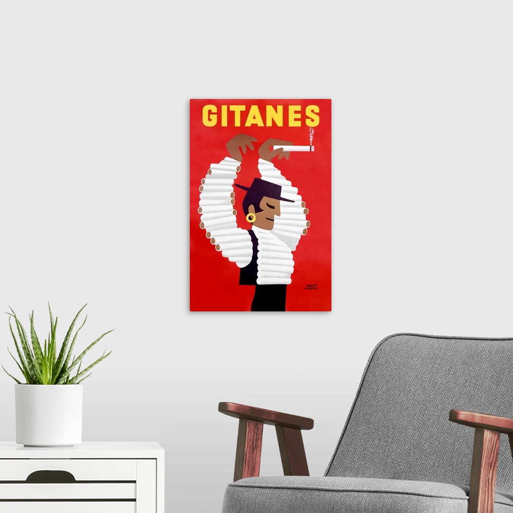 A modern room featuring Gitanes, Cigarettes, Vintage Poster, by Herve Morvan