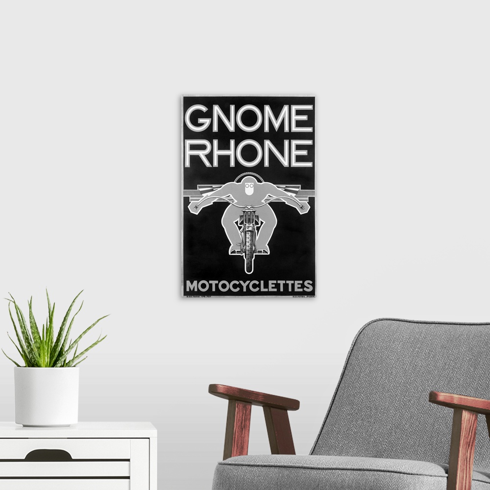 A modern room featuring Gnome Rhone, Motocyclettes, Vintage Poster