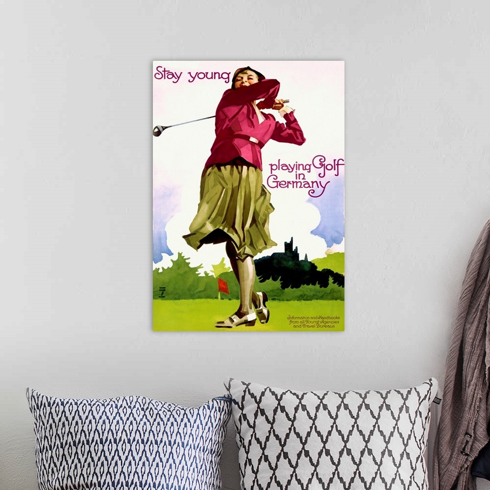 A bohemian room featuring Vintage Golf Poster, Germany