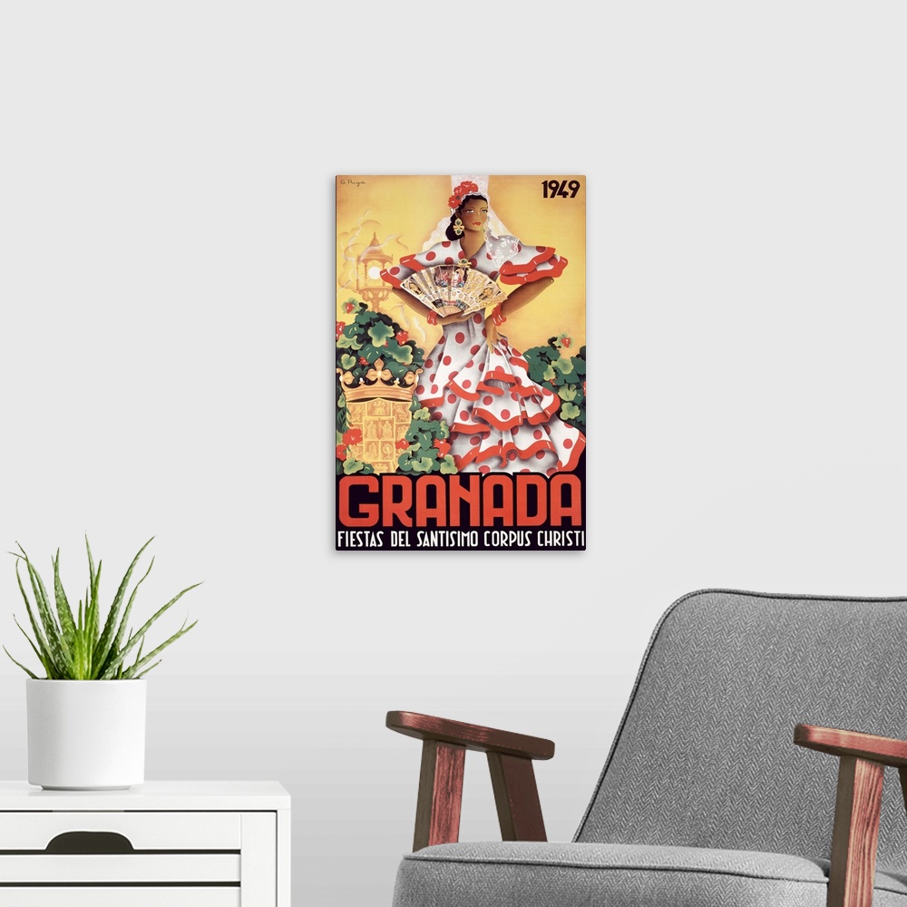 A modern room featuring Granada Fiestas Del Santisimo, Vintage Poster, by Puya