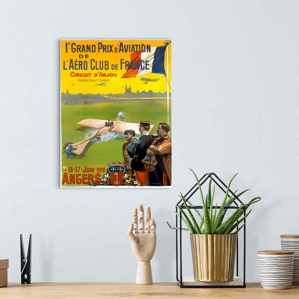 A bohemian room featuring Grand Prix dAviation de LAero Club de Grance, Circuit dAnjou, Vintage Poster