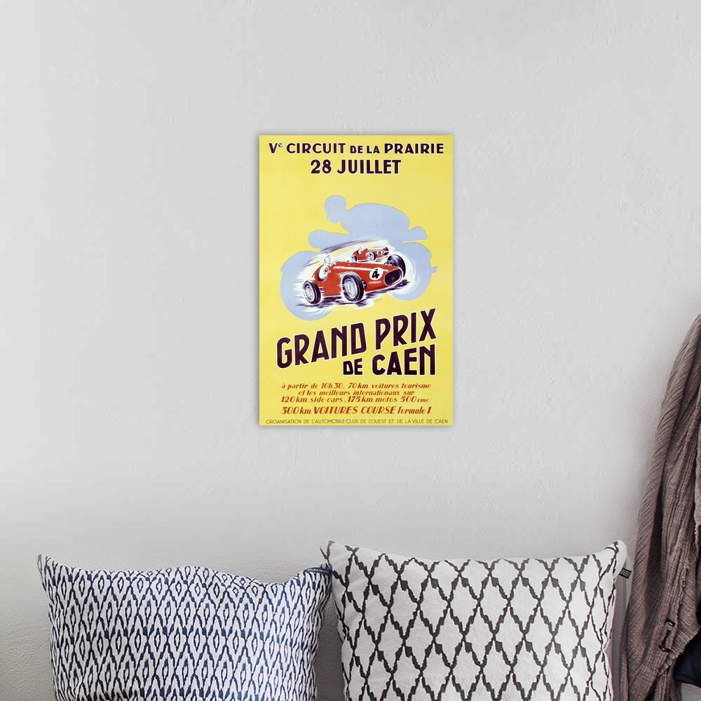 A bohemian room featuring Grand Prix, de Caen, Vintage Poster, by P. Hervieu