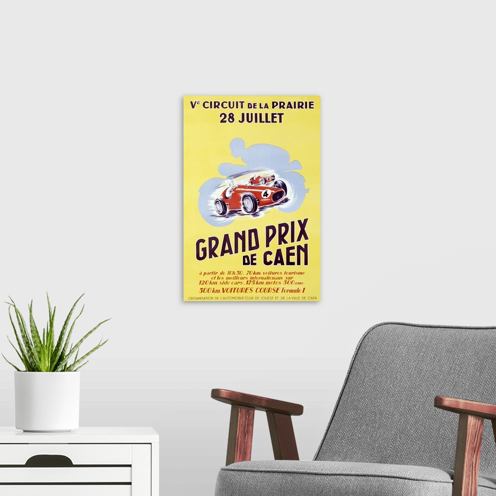 A modern room featuring Grand Prix, de Caen, Vintage Poster, by P. Hervieu