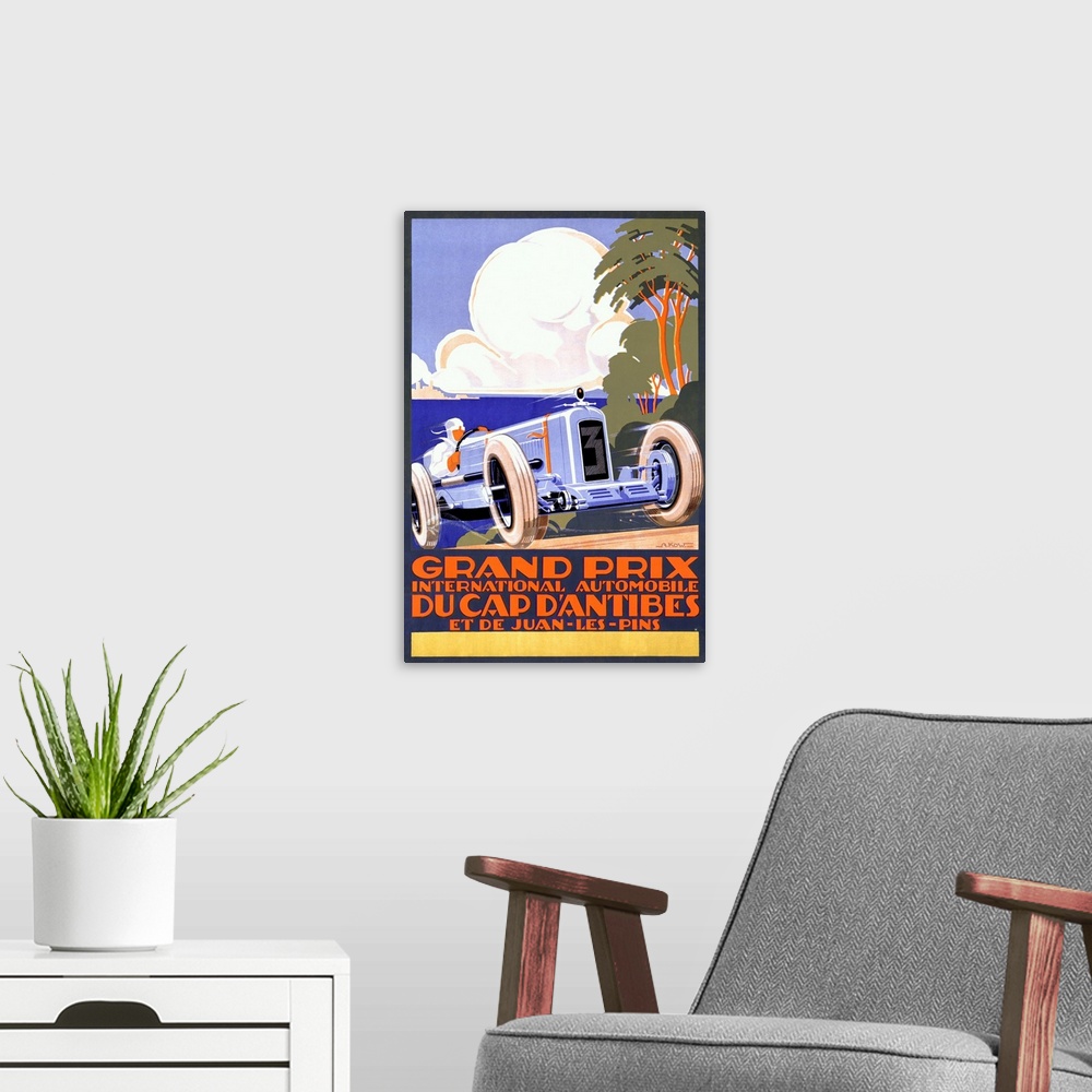 A modern room featuring Grand Prix, International Automobile, Vintage Poster