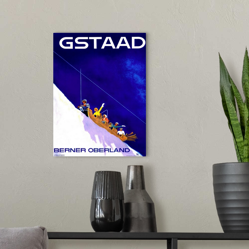 A modern room featuring Gstaad, Berner Oberland, Vintage Poster, by Alex W. Diggelmann