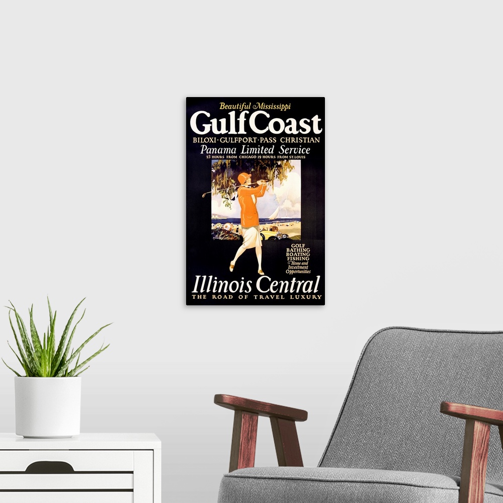 A modern room featuring Gulf Coast, Illinois Central, Vintage Poster, by Proehl