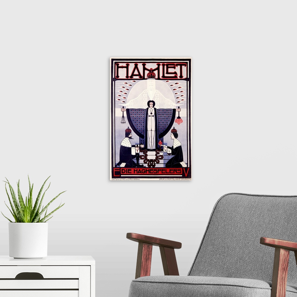 A modern room featuring Hamlet , Vintage Poster