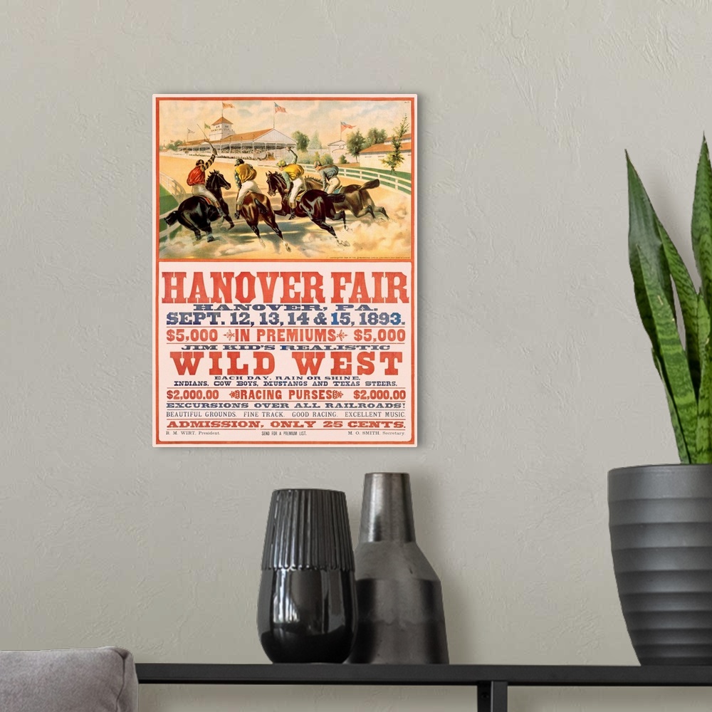 A modern room featuring Hanover Fair Horse Race, Wild West, Vintage Poster