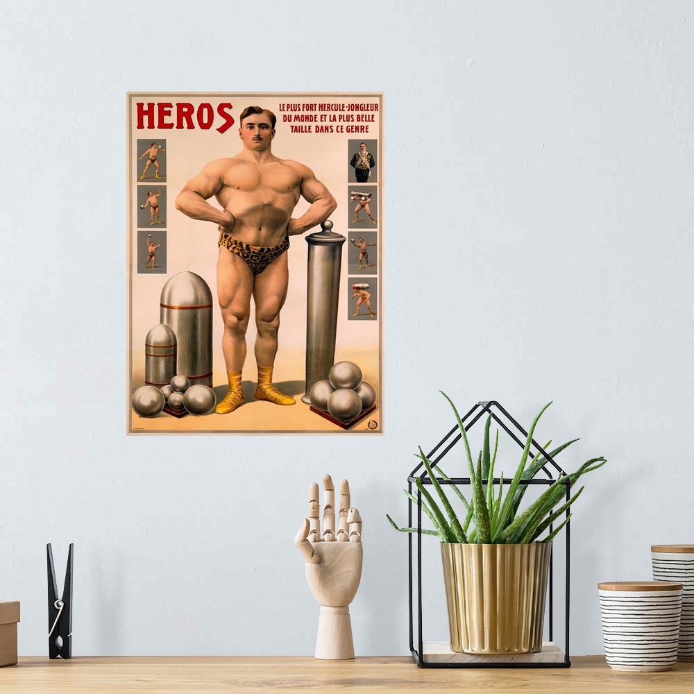 A bohemian room featuring Heros Strong Man Juggler, Vintage Poster