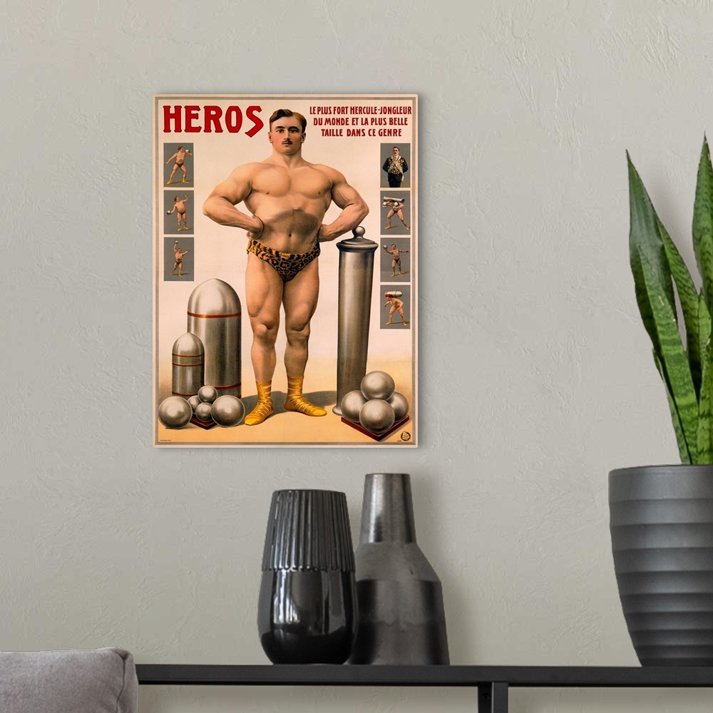 A modern room featuring Heros Strong Man Juggler, Vintage Poster