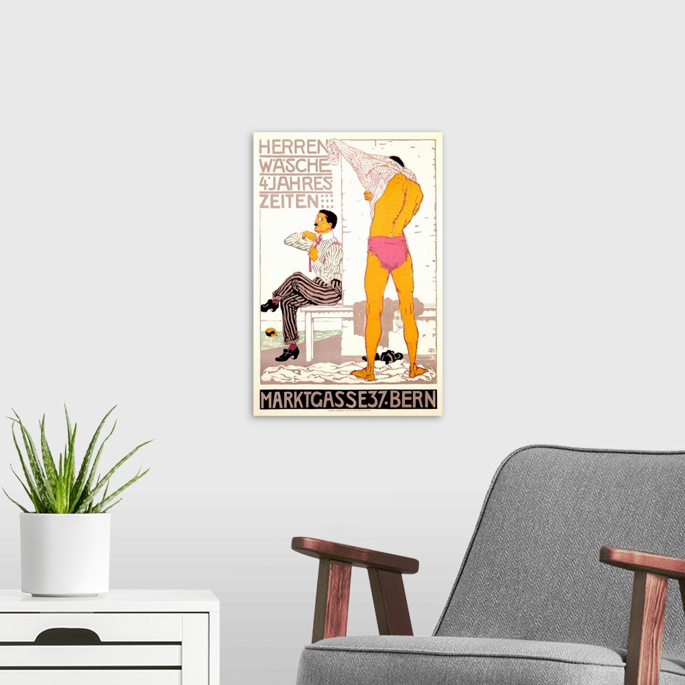 A modern room featuring Herrenwasche, 4 Jahreszeiten, Vintage Poster, by Burkhard Mangold