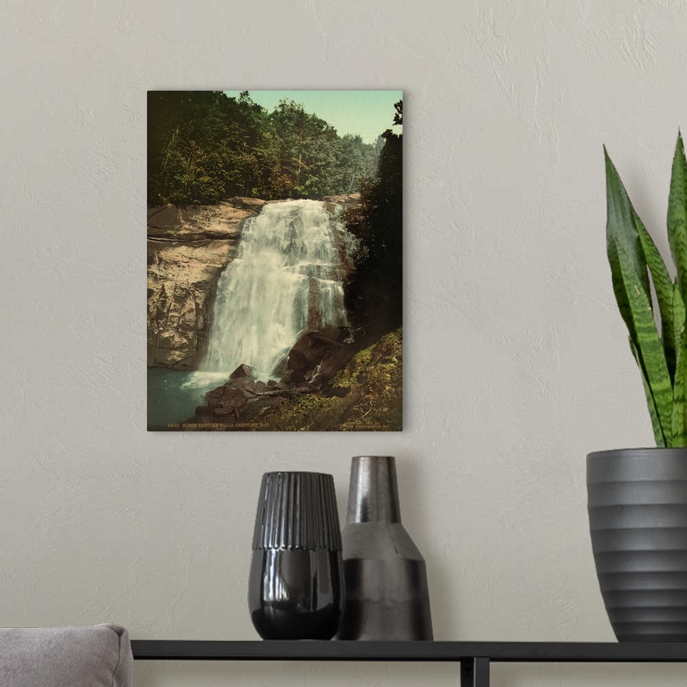 A modern room featuring Hand colored photograph of horse pasture falls, sapphire, North Carolina.