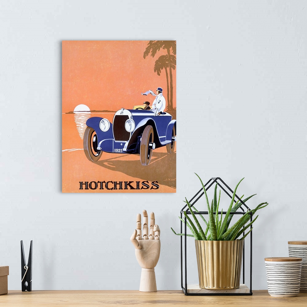 A bohemian room featuring Vintage Auto Racing Poster