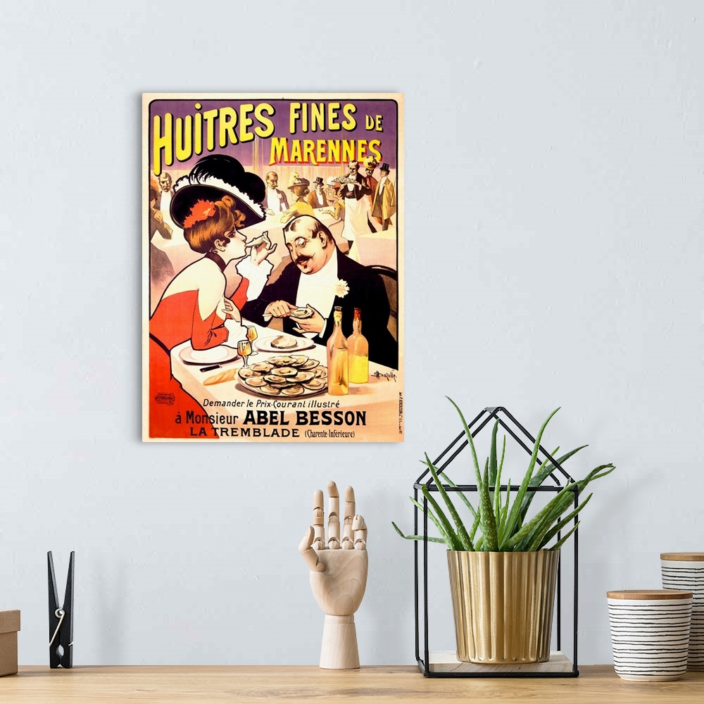 A bohemian room featuring Huitres Fines de Marennes, Vintage Poster