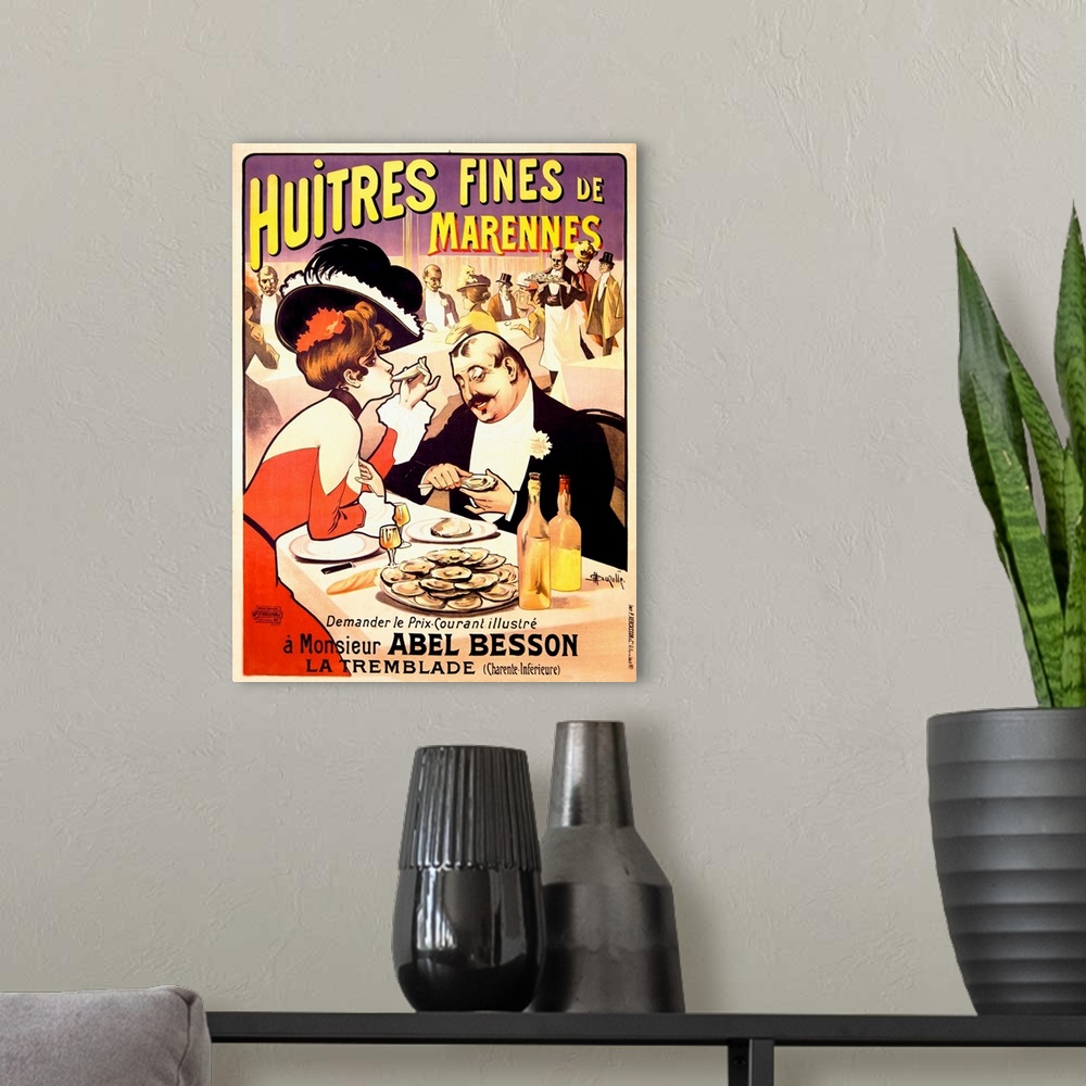 A modern room featuring Huitres Fines de Marennes, Vintage Poster