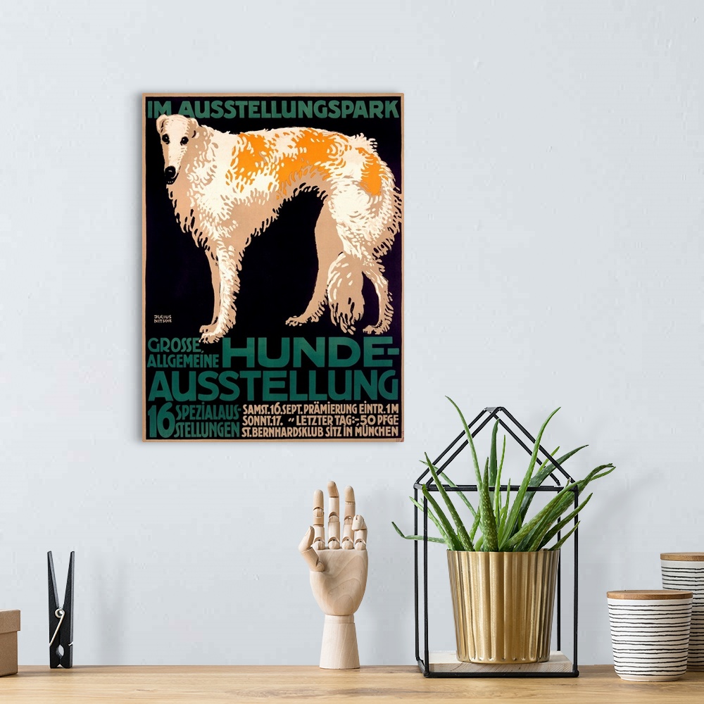 A bohemian room featuring Hunde Ausstellung, Vintage Poster, by Julius Edmond Robert Nitsche