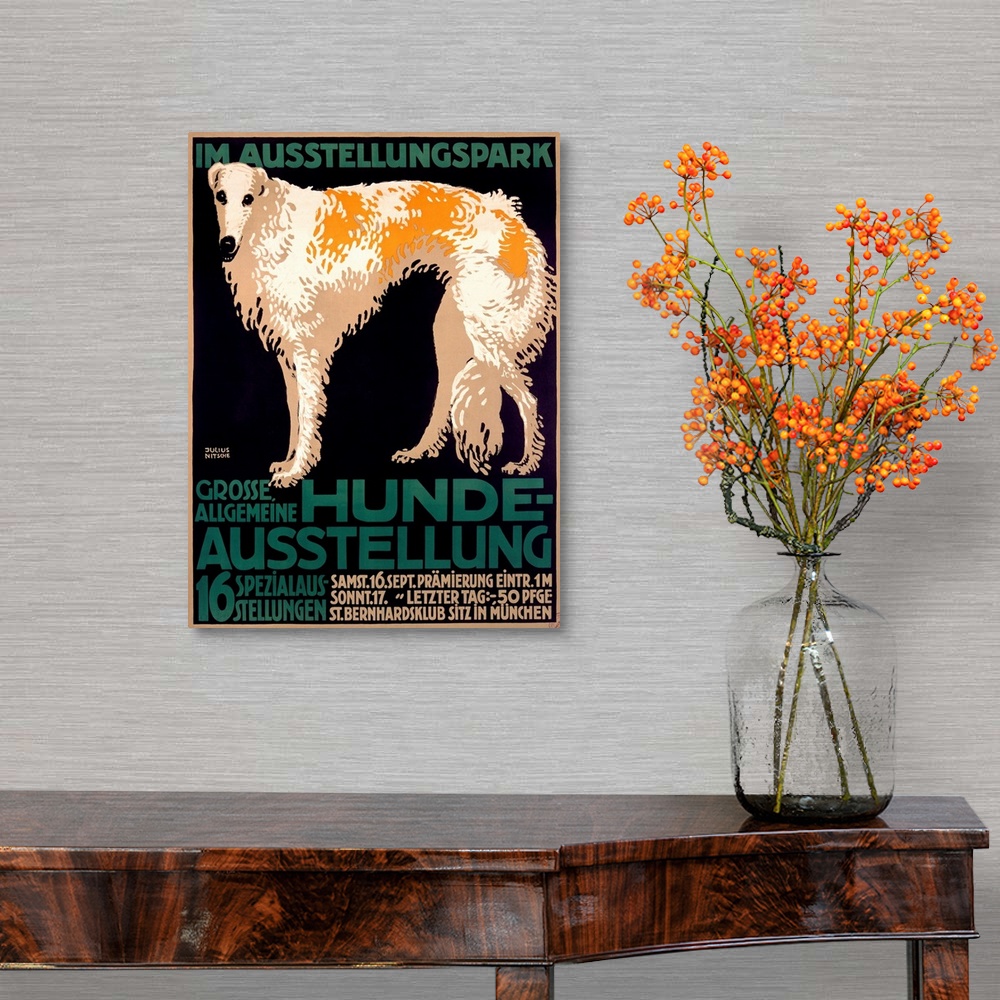 A traditional room featuring Hunde Ausstellung, Vintage Poster, by Julius Edmond Robert Nitsche