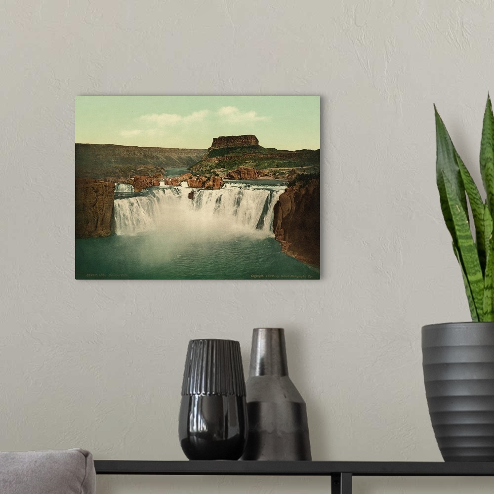 A modern room featuring Hand colored photograph of Idaho. Shoshone falls.