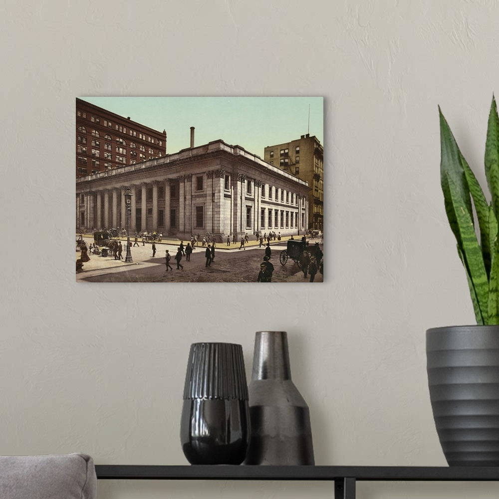 A modern room featuring Hand colored photograph of Illinois trust and savings bank, Chicago.