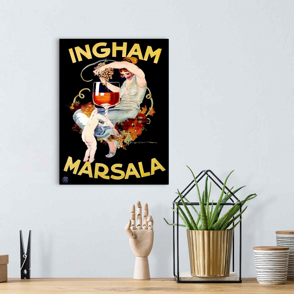 A bohemian room featuring Ingham Marsala Wine Vintage Advertising Poster