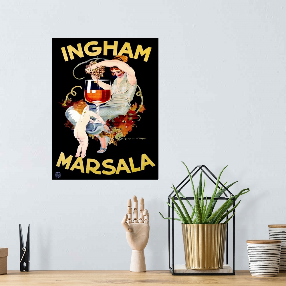 A bohemian room featuring Ingham Marsala Wine Vintage Advertising Poster
