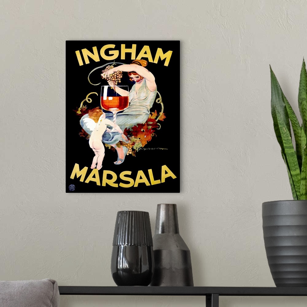 A modern room featuring Ingham Marsala Wine Vintage Advertising Poster