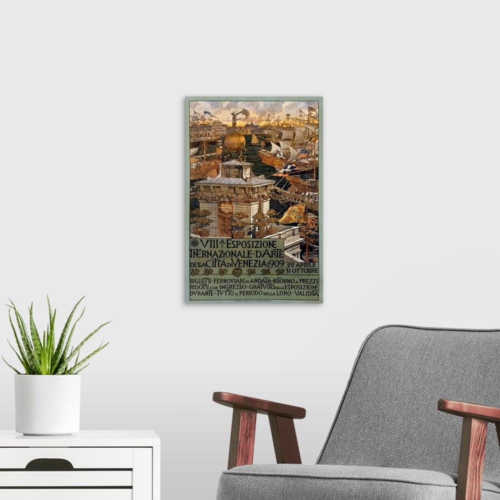A modern room featuring International Exposition, Vintage Poster