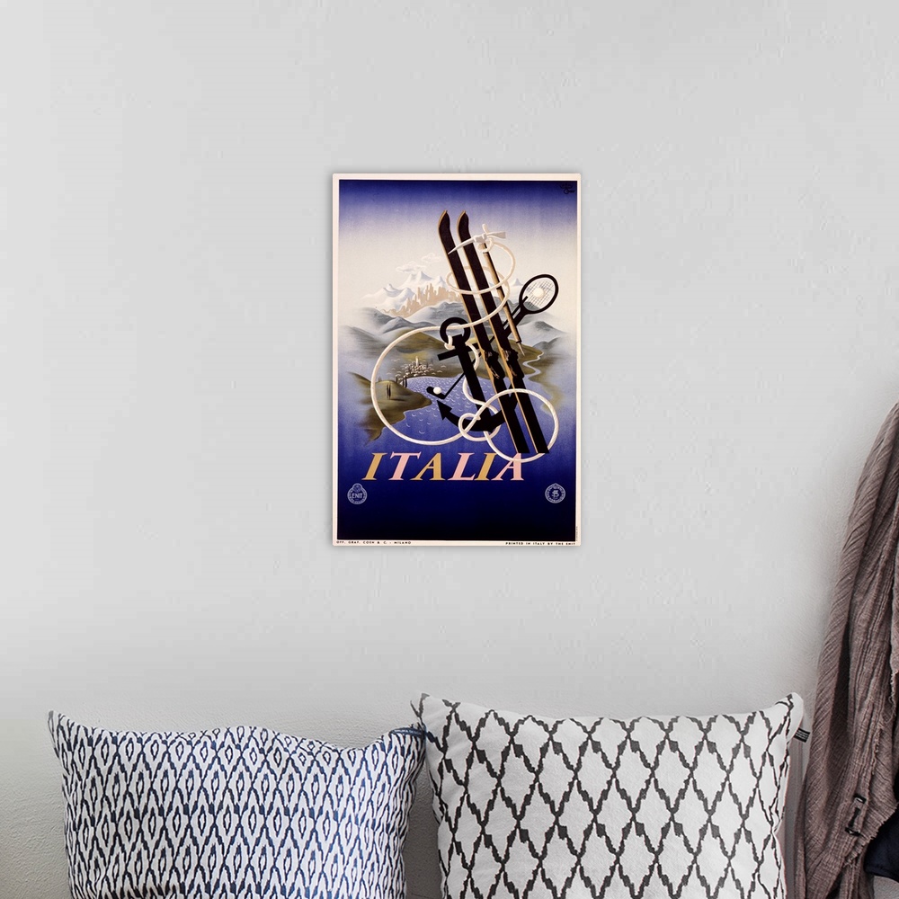 A bohemian room featuring Italia, Activities to Enjoy, Vintage Poster