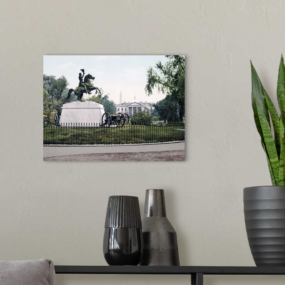 A modern room featuring Jackson Monument and White House Washington District of Columbia Vintage Photograph